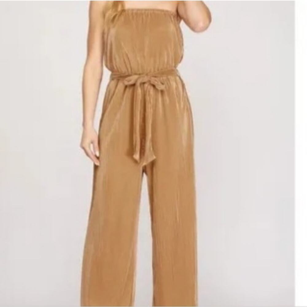 147 SHE & SKY MAKE A RUN FOR IT TAUPE JUMPSUIT